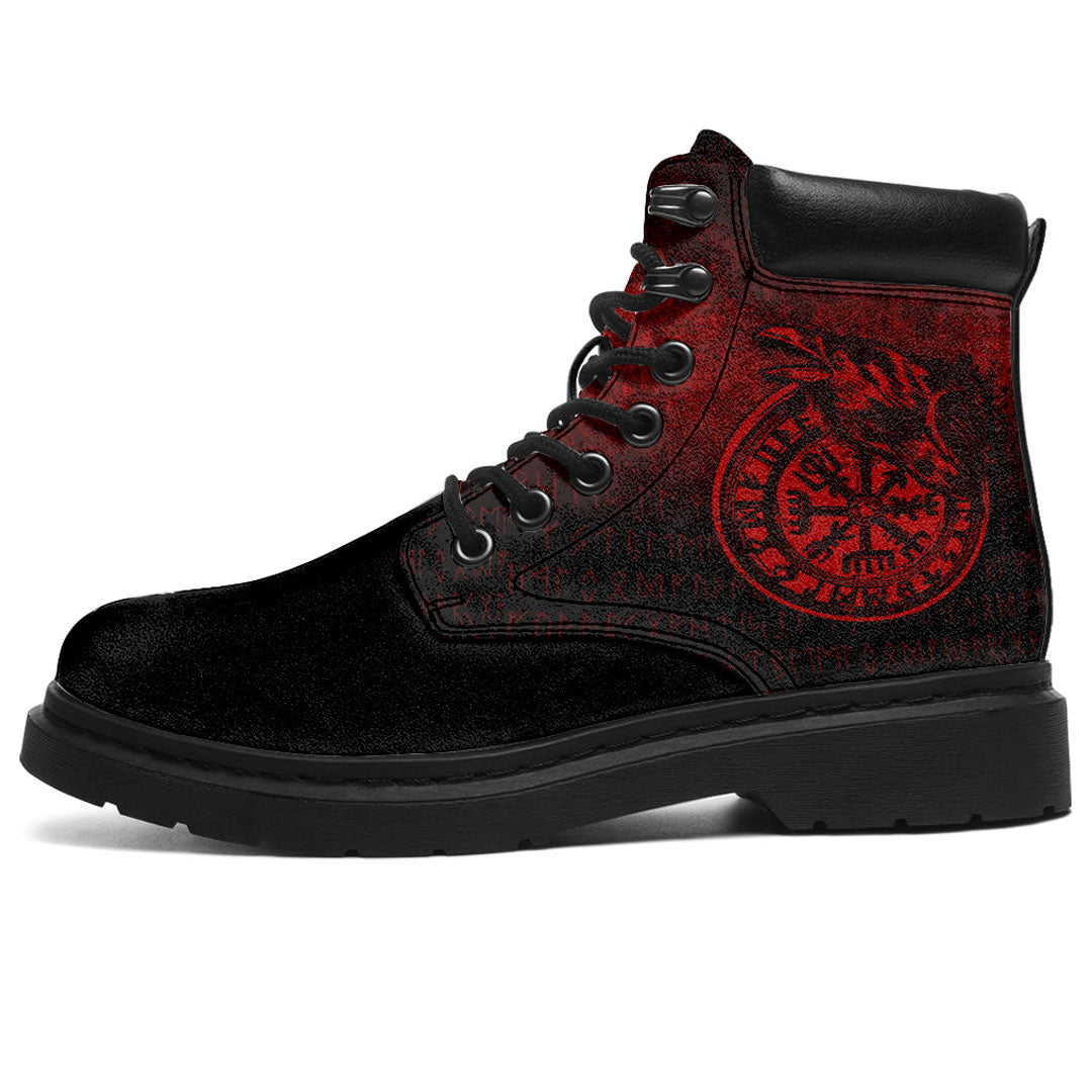 Viking All Season Boots Vegvisir Rune With Crow Red