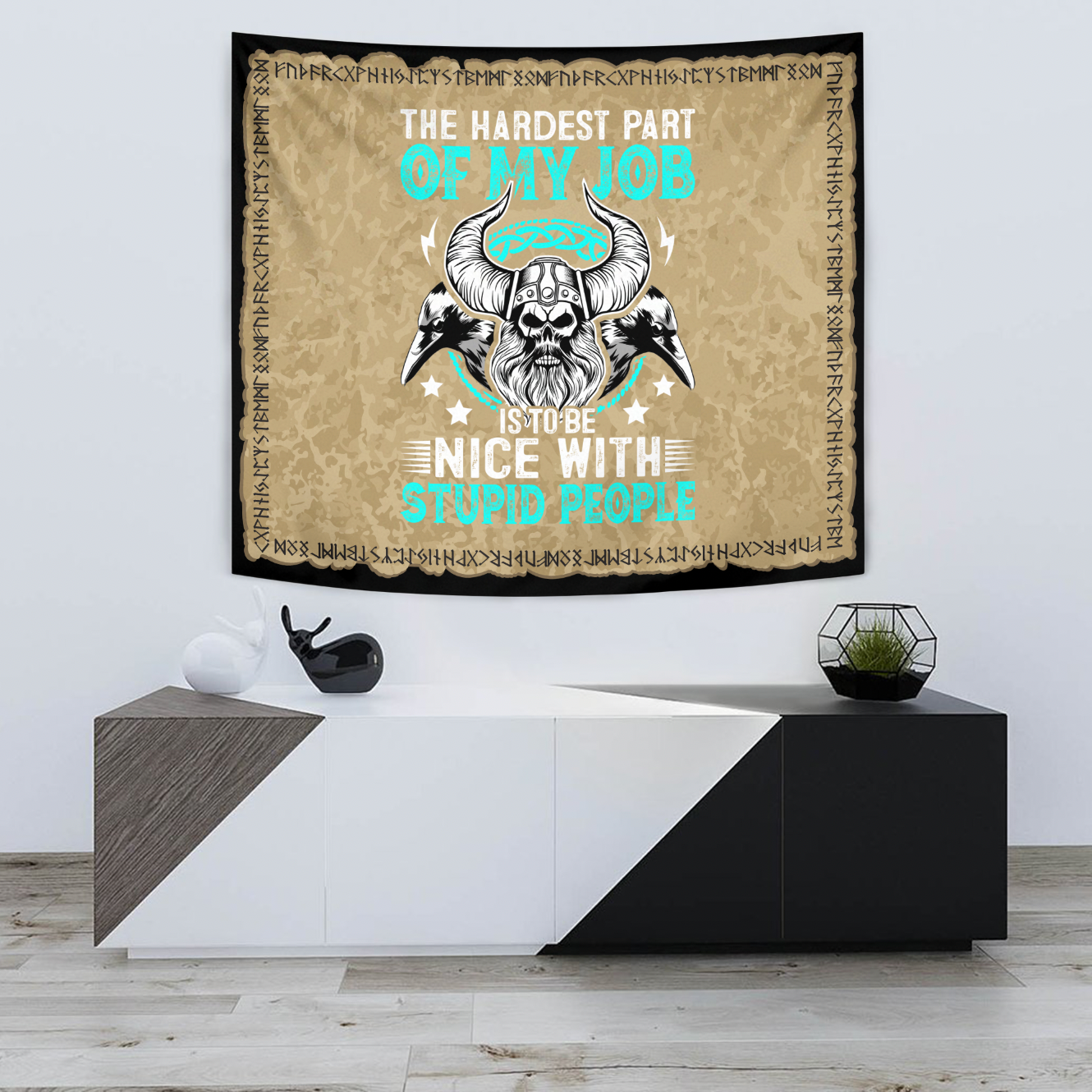 Viking Tapestry Warrior Head With Raven