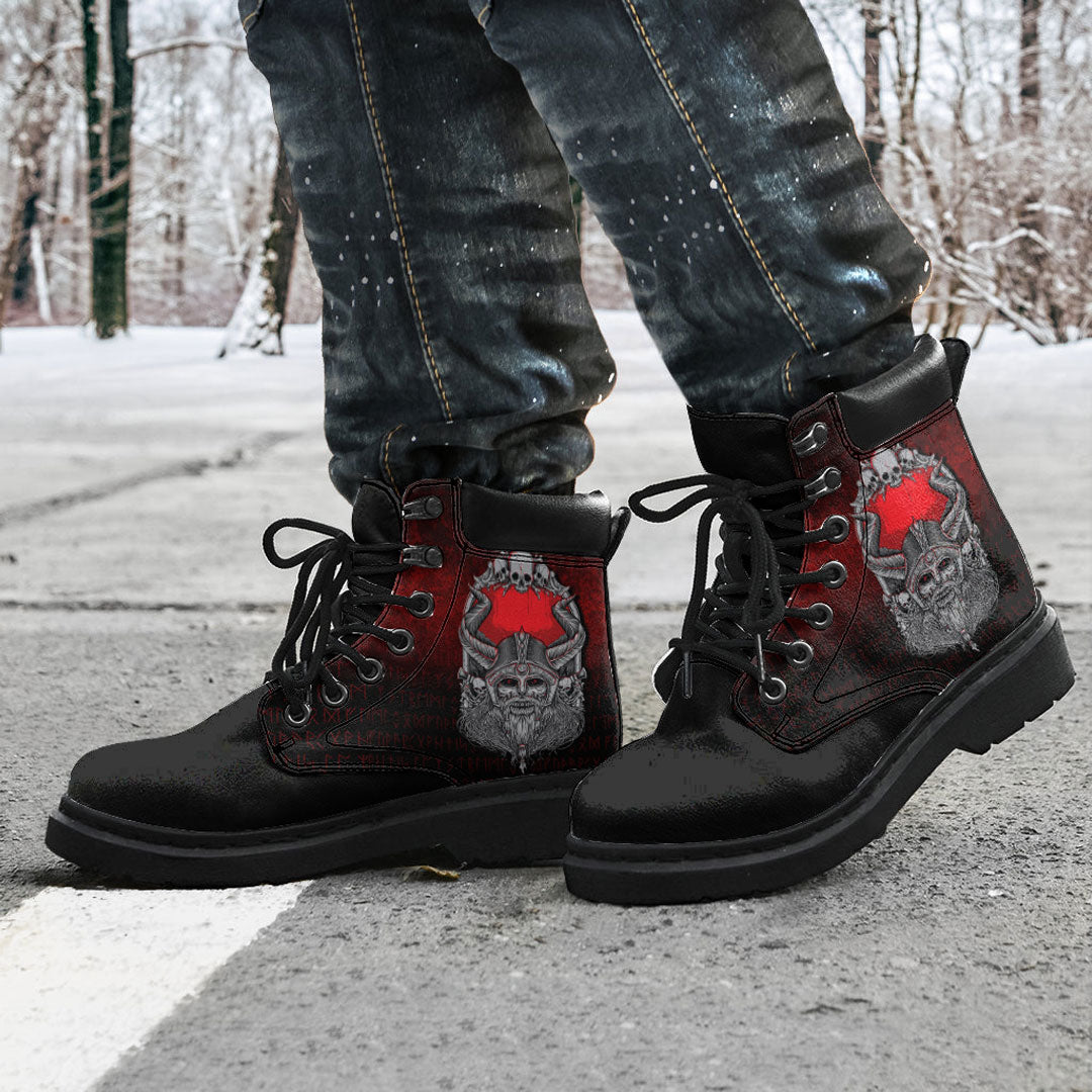 Viking All Season Boots Warrior Head With Skull Frame And Red Eyes