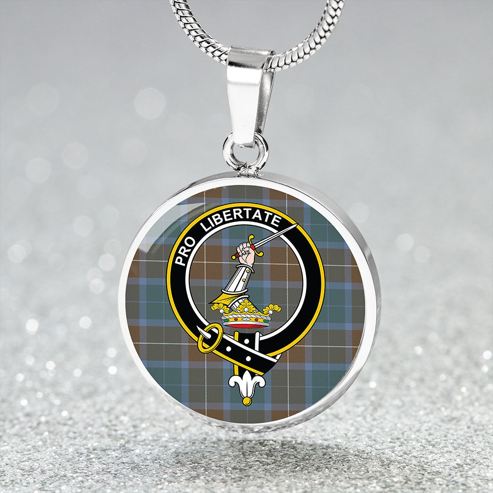 Scottish Tartan Wallace Blue (Wallas Blue) Weathered Clan Circle Necklace Classic Style