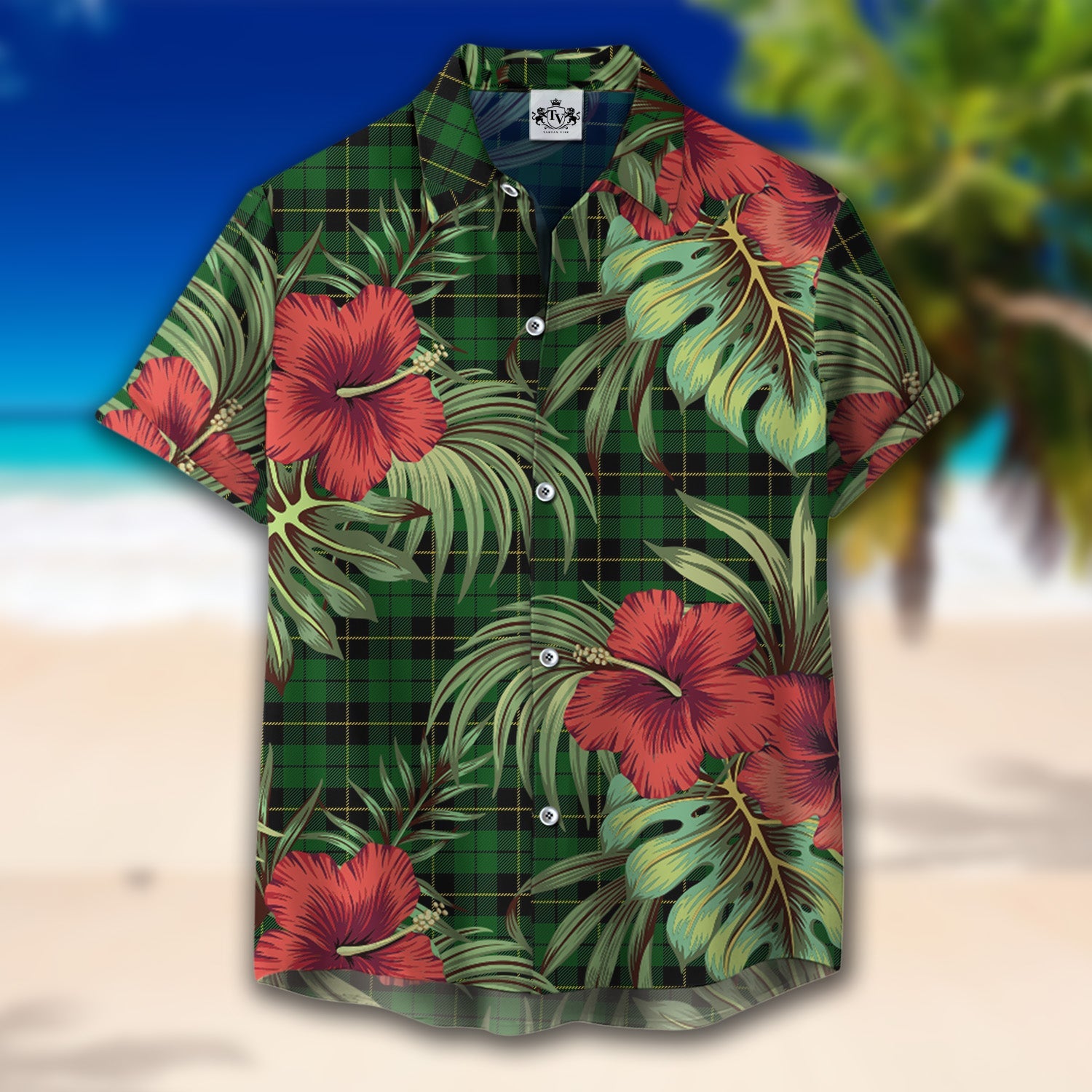 Scottish Tartan Wallace Hunting Clan Hawaiian Shirt Hibiscus - Tropical Garden Style