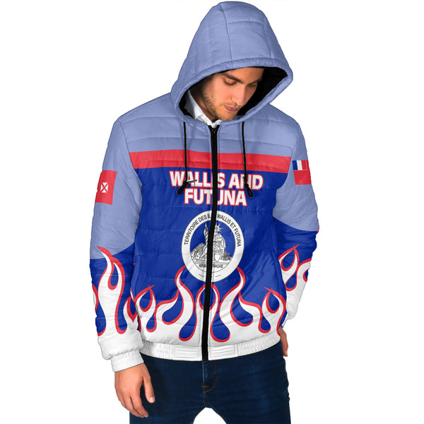 Wallis and Futuna Men Hooded Padded Jacket Flag & Coat Of Arms Fire Hockey Style