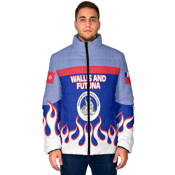 Wallis and Futuna Men Padded Jacket Flag & Coat Of Arms Fire Hockey Style