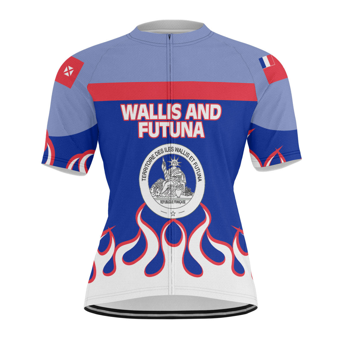 Wallis and Futuna Men's Cycling Jersey Flag & Coat Of Arms Fire Hockey Style