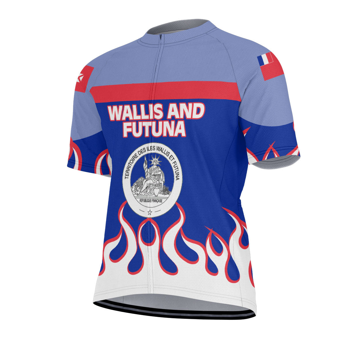 Wallis and Futuna Men's Cycling Jersey Flag & Coat Of Arms Fire Hockey Style