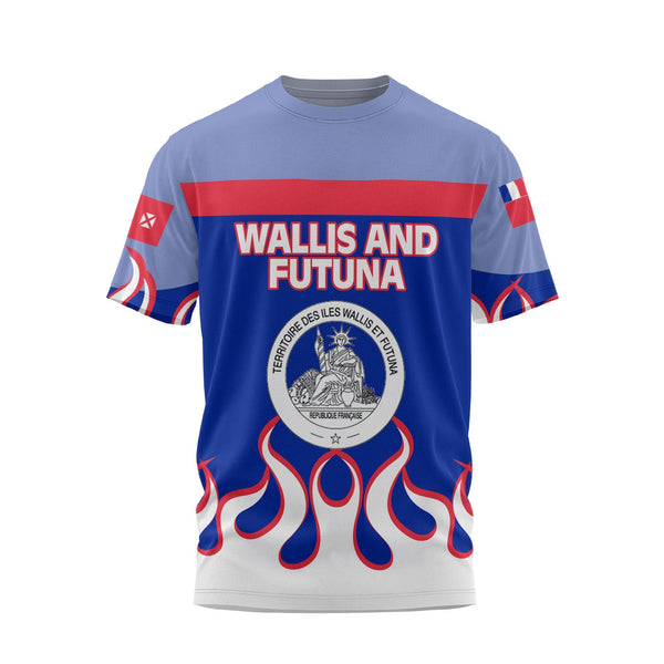 Wallis and Futuna T Shirt Flag & Coat Of Arms Fire Hockey Style