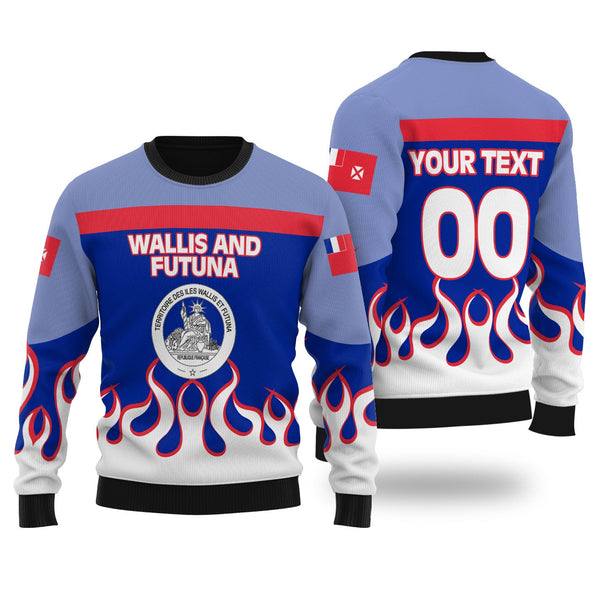 Wallis and Futuna Ugly Sweater Flag & Coat Of Arms Fire Hockey Style