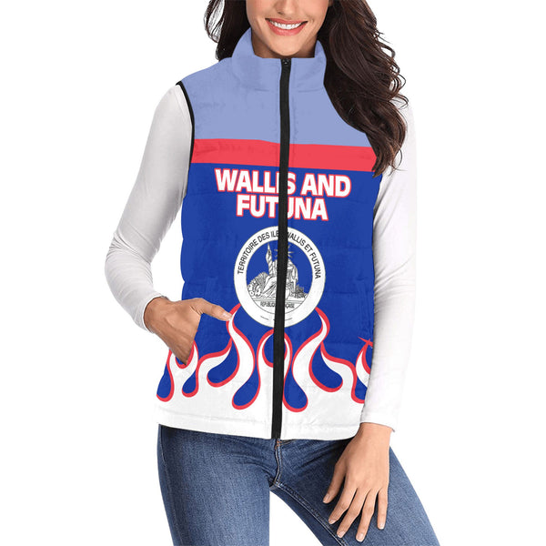 Wallis and Futuna Women Padded Jacket Vest Flag & Coat Of Arms Fire Hockey Style