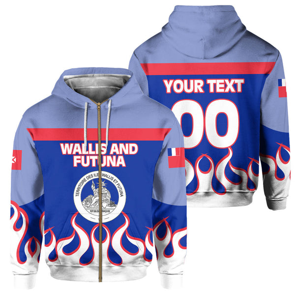 Wallis and Futuna Zip Hoodie Flag & Coat Of Arms Fire Hockey Style