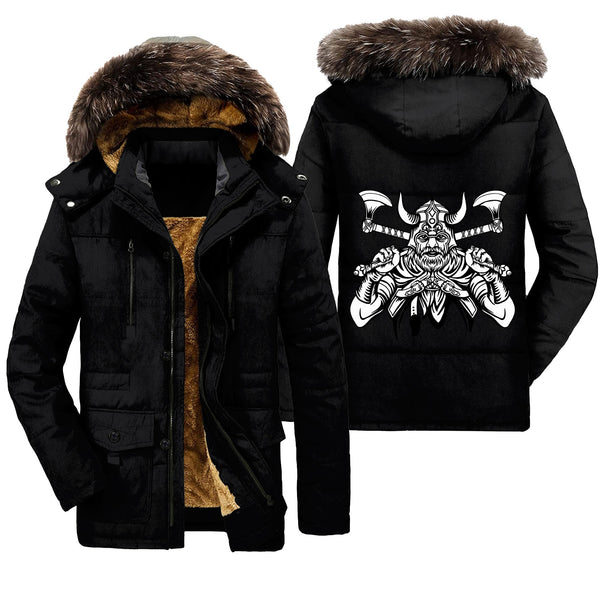 Viking Parka Jacket Warrior With Big Crossed Axes