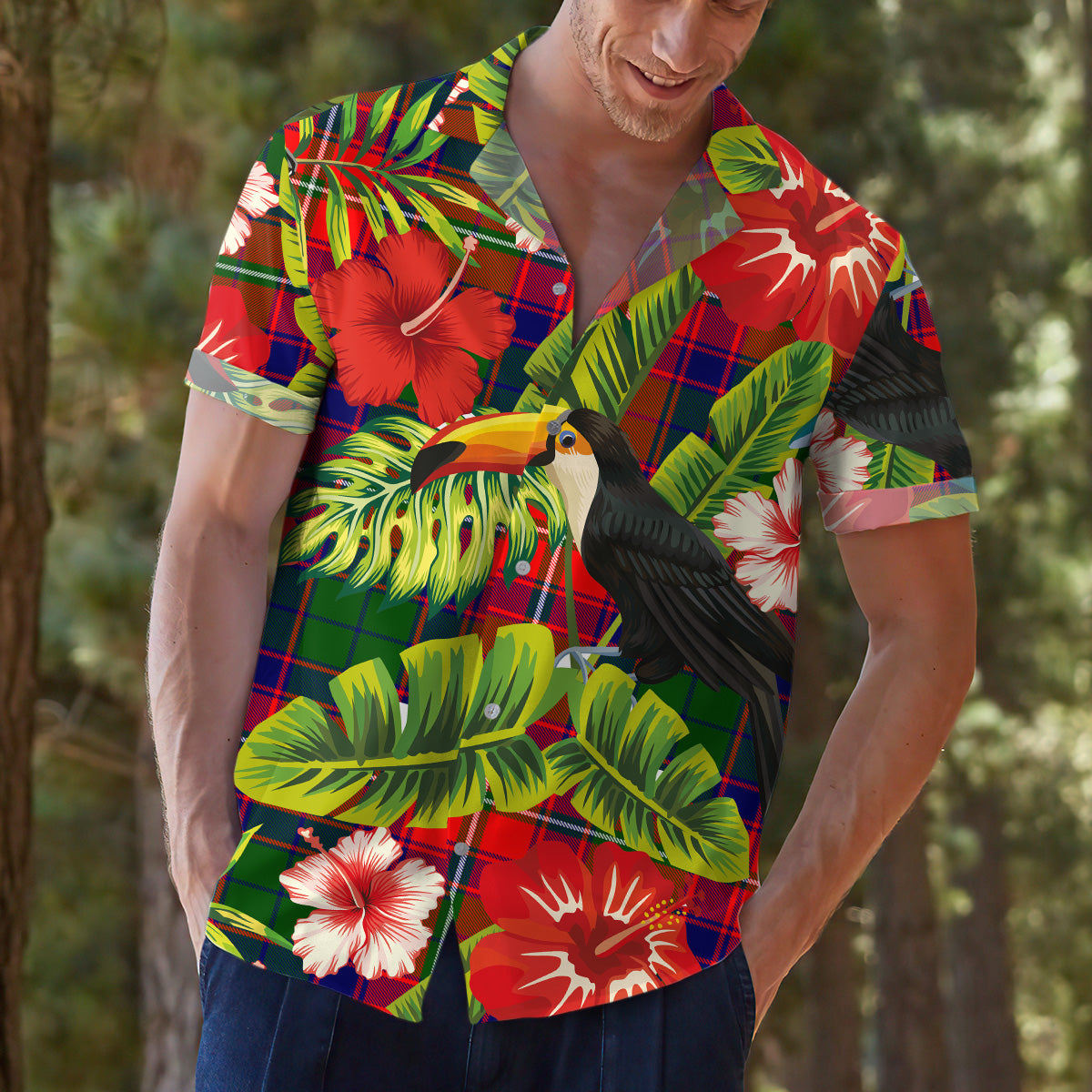 Scottish Tartan Wauchope Clan Hawaiian Shirt Hibiscus - Tropical Garden Style