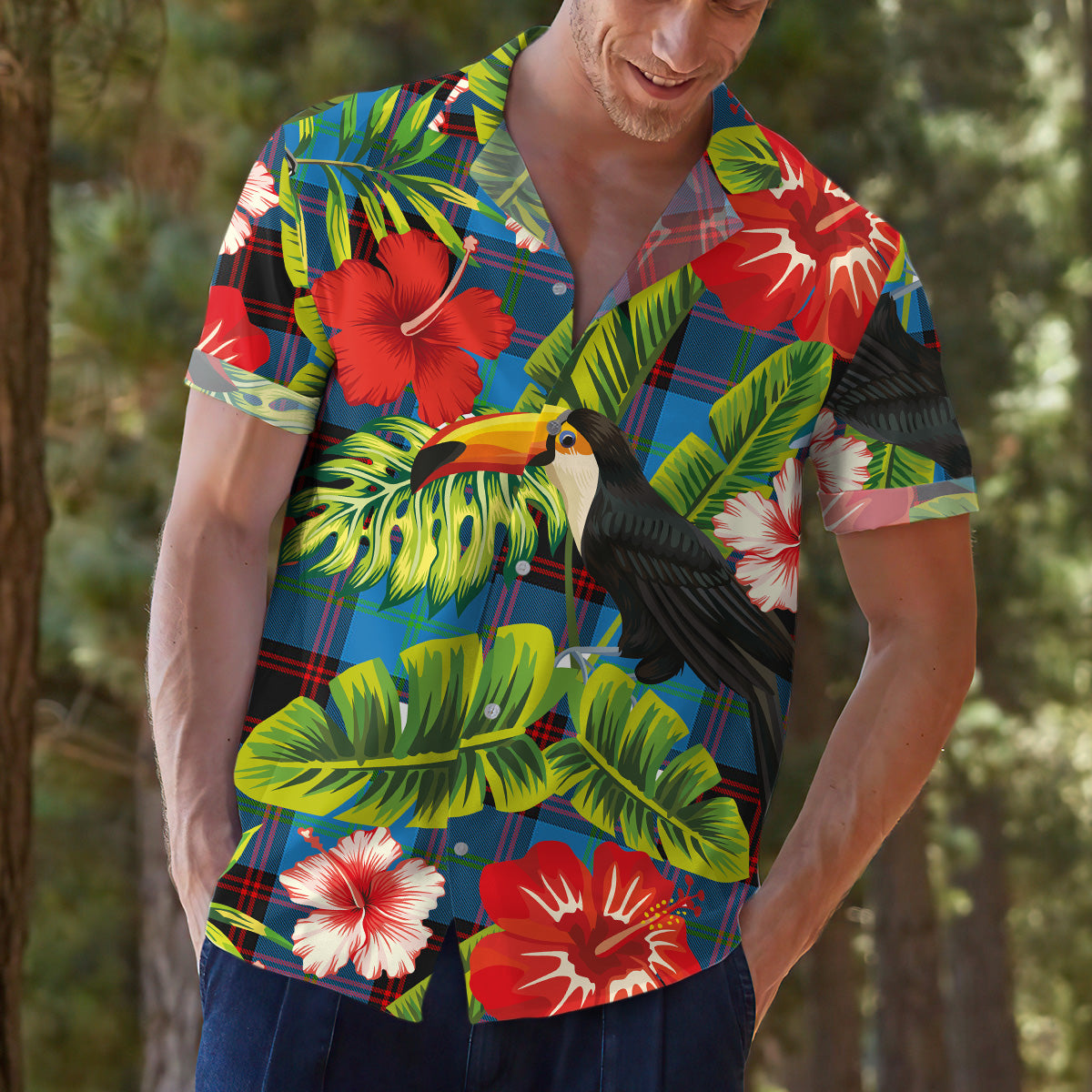 Scottish Tartan Wedderburn Clan Hawaiian Shirt Hibiscus - Tropical Garden Style