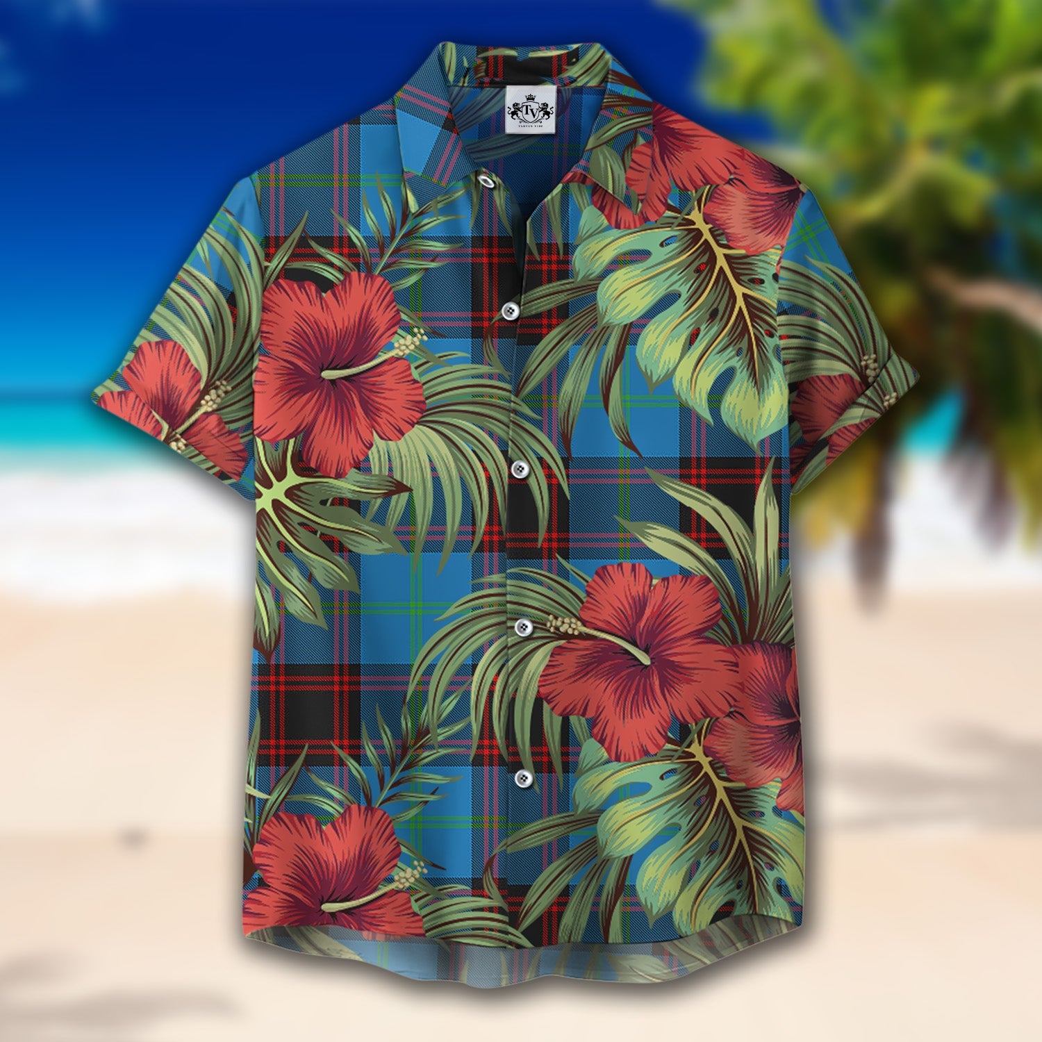 Scottish Tartan Wedderburn Clan Hawaiian Shirt Hibiscus - Tropical Garden Style
