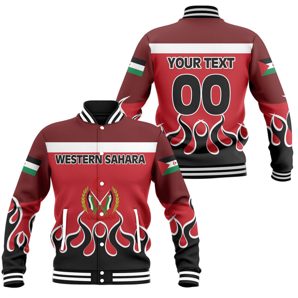 Western Sahara Baseball Jacket Flag & Coat Of Arms Fire Hockey Style