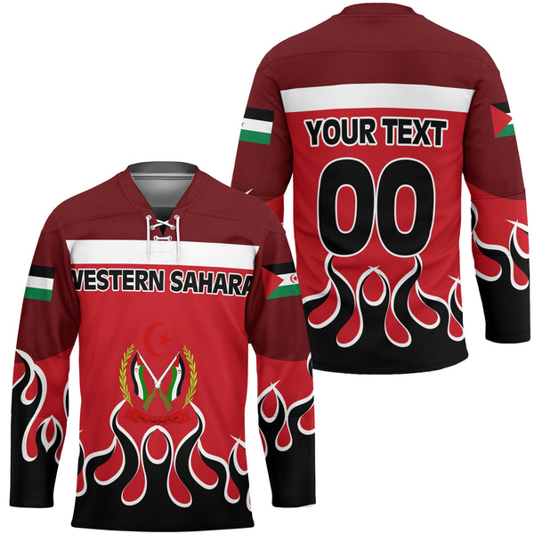 Western Sahara Hockey Jersey Flag & Coat Of Arms Fire Hockey Style