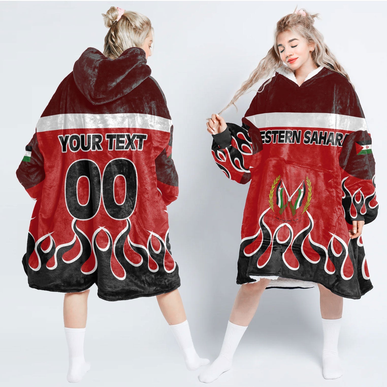 Western Sahara Snug Hoodie Flag & Coat Of Arms Fire Hockey Style