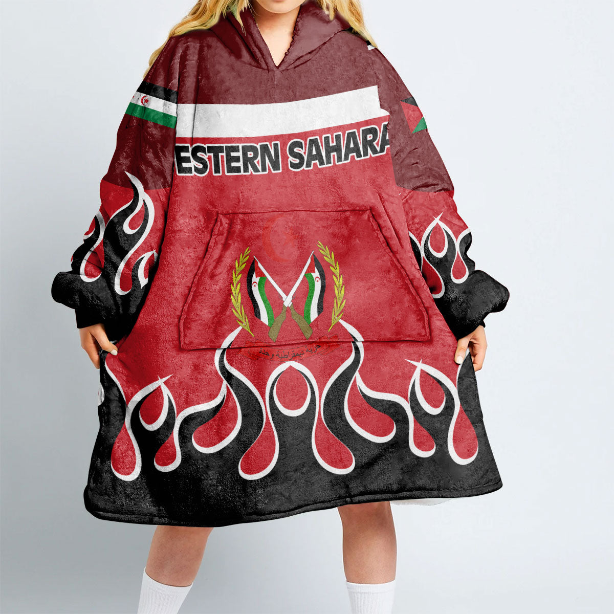 Western Sahara Snug Hoodie Flag & Coat Of Arms Fire Hockey Style