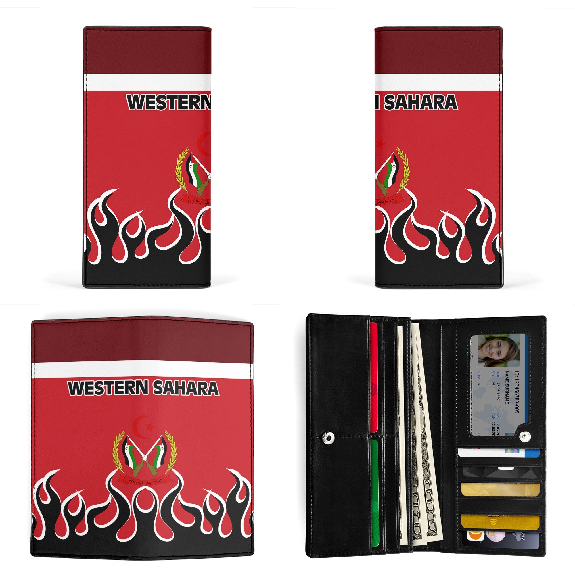 Western Sahara Leather Wallet Flag & Coat Of Arms Fire Hockey Style