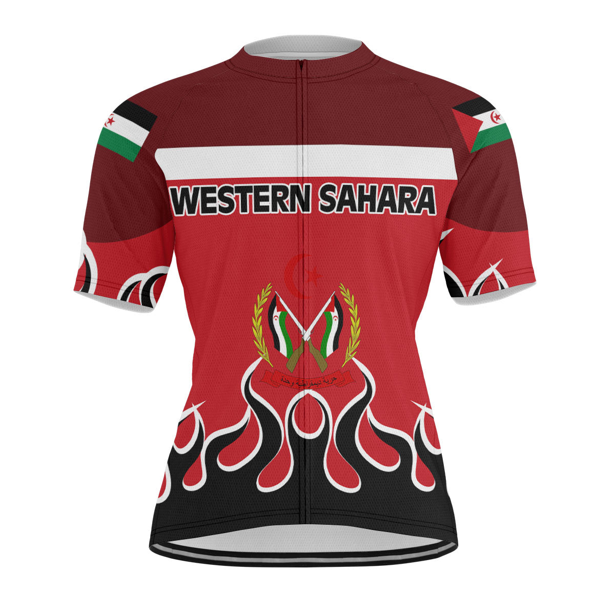 Western Sahara Men's Cycling Jersey Flag & Coat Of Arms Fire Hockey Style