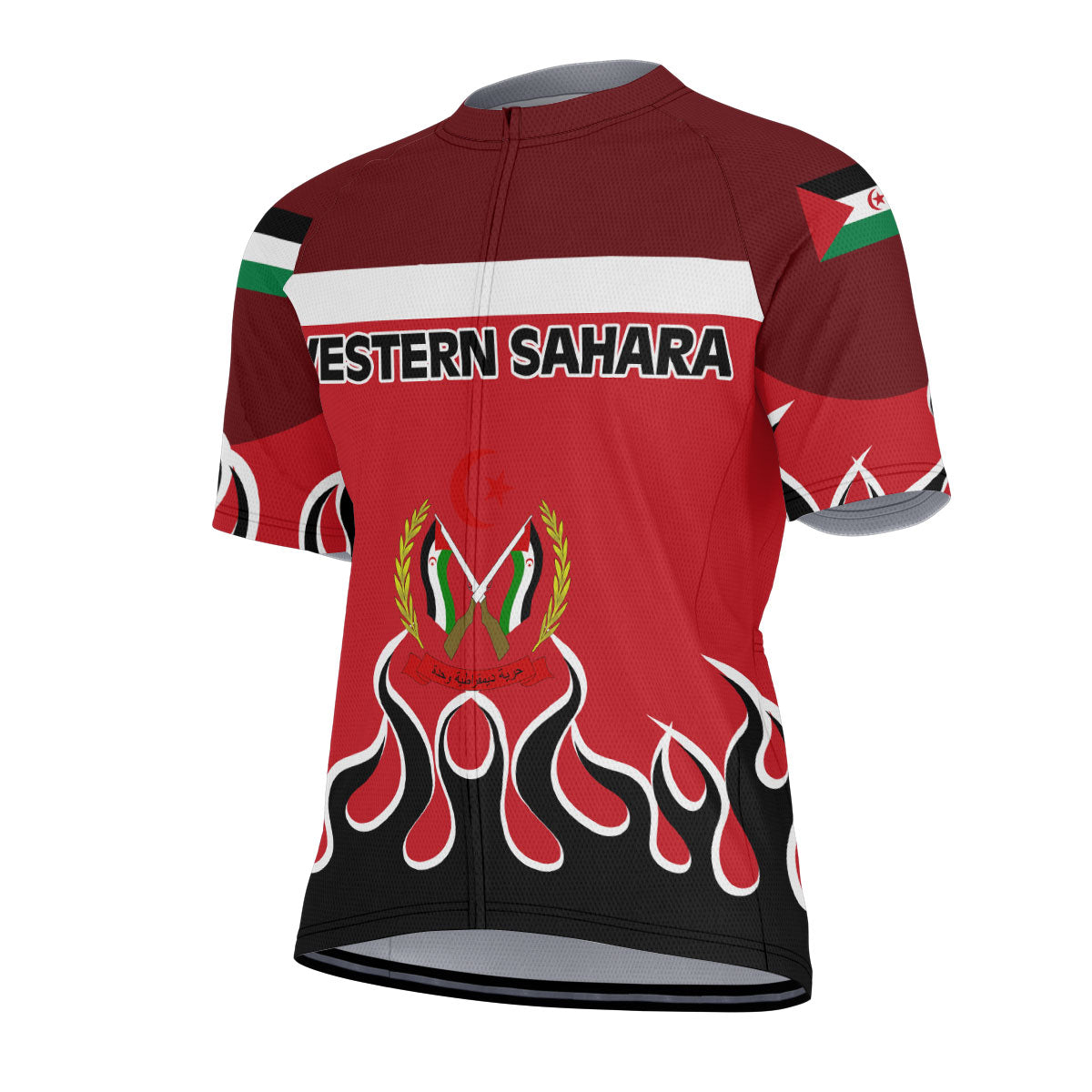 Western Sahara Men's Cycling Jersey Flag & Coat Of Arms Fire Hockey Style