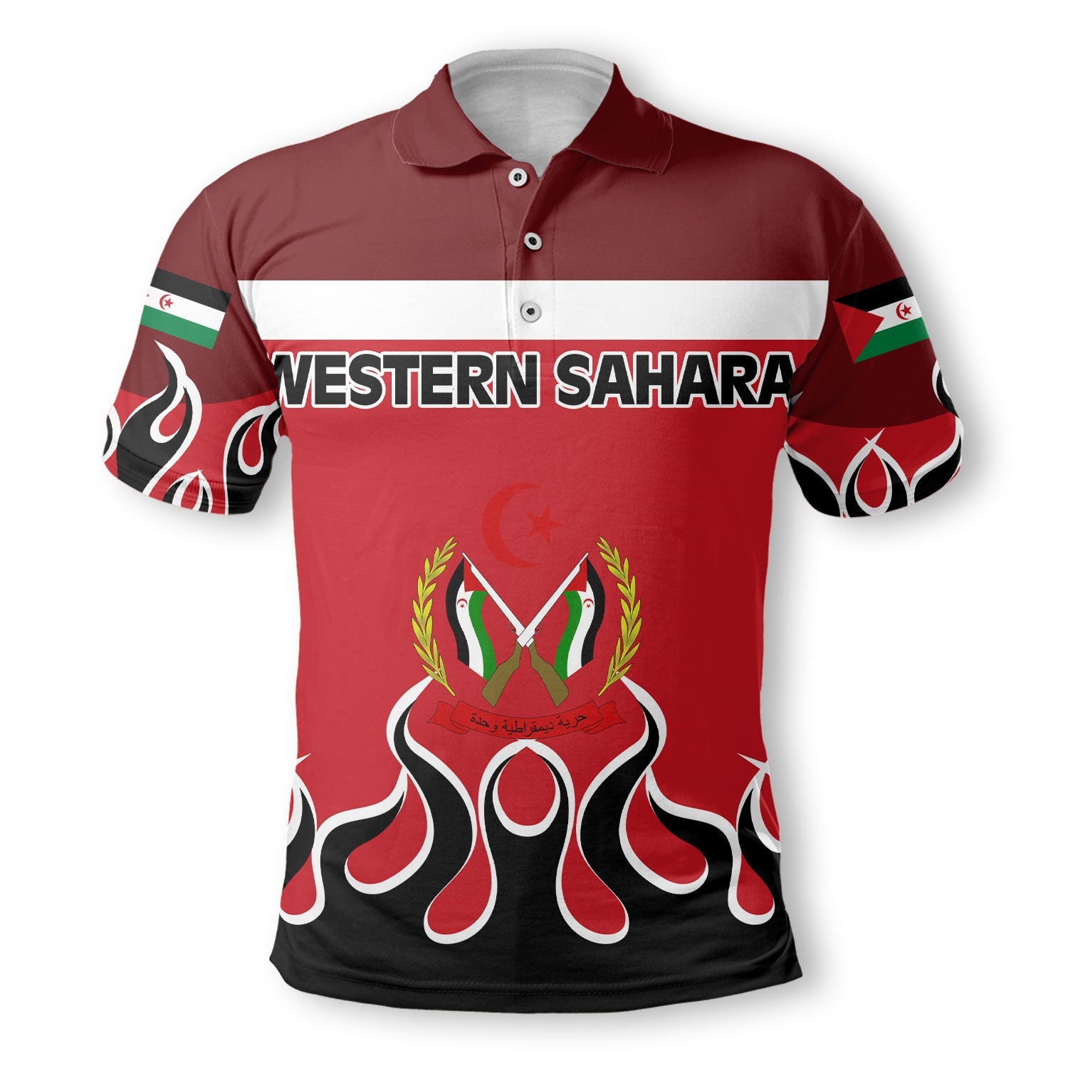 Western Sahara Polo Shirt Flag & Coat Of Arms Fire Hockey Style