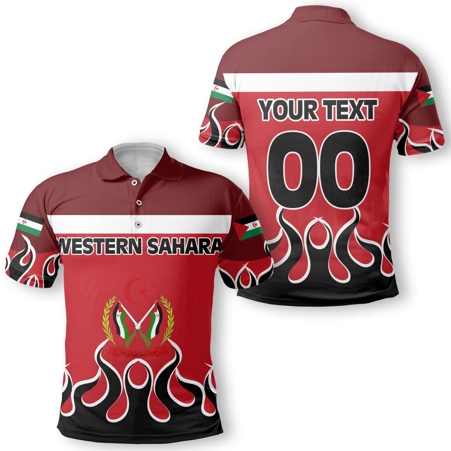 Western Sahara Polo Shirt Flag & Coat Of Arms Fire Hockey Style