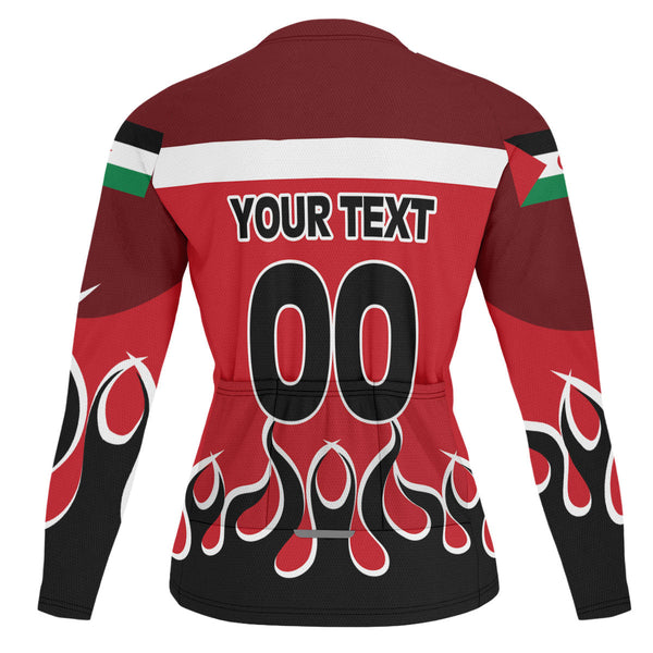 Western Sahara Men's Cycling Jersey Long Sleeve Flag & Coat Of Arms Fire Hockey Style