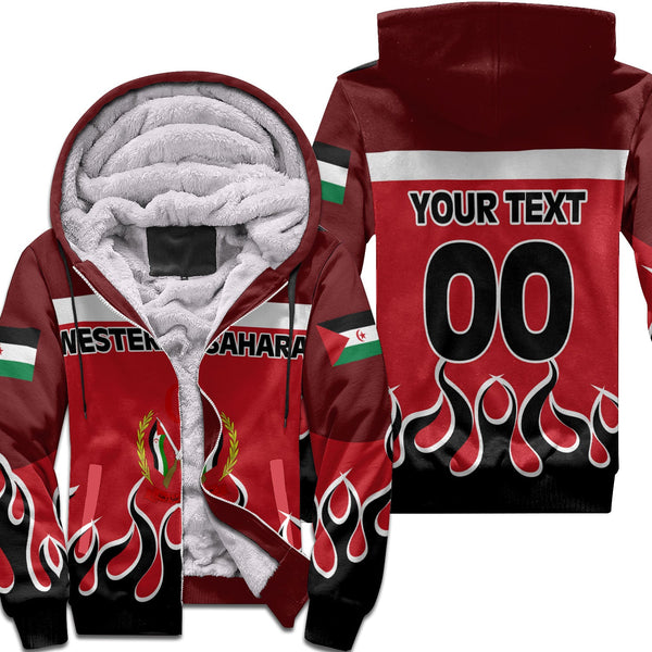 Western Sahara Sherpa Hoodie Flag & Coat Of Arms Fire Hockey Style