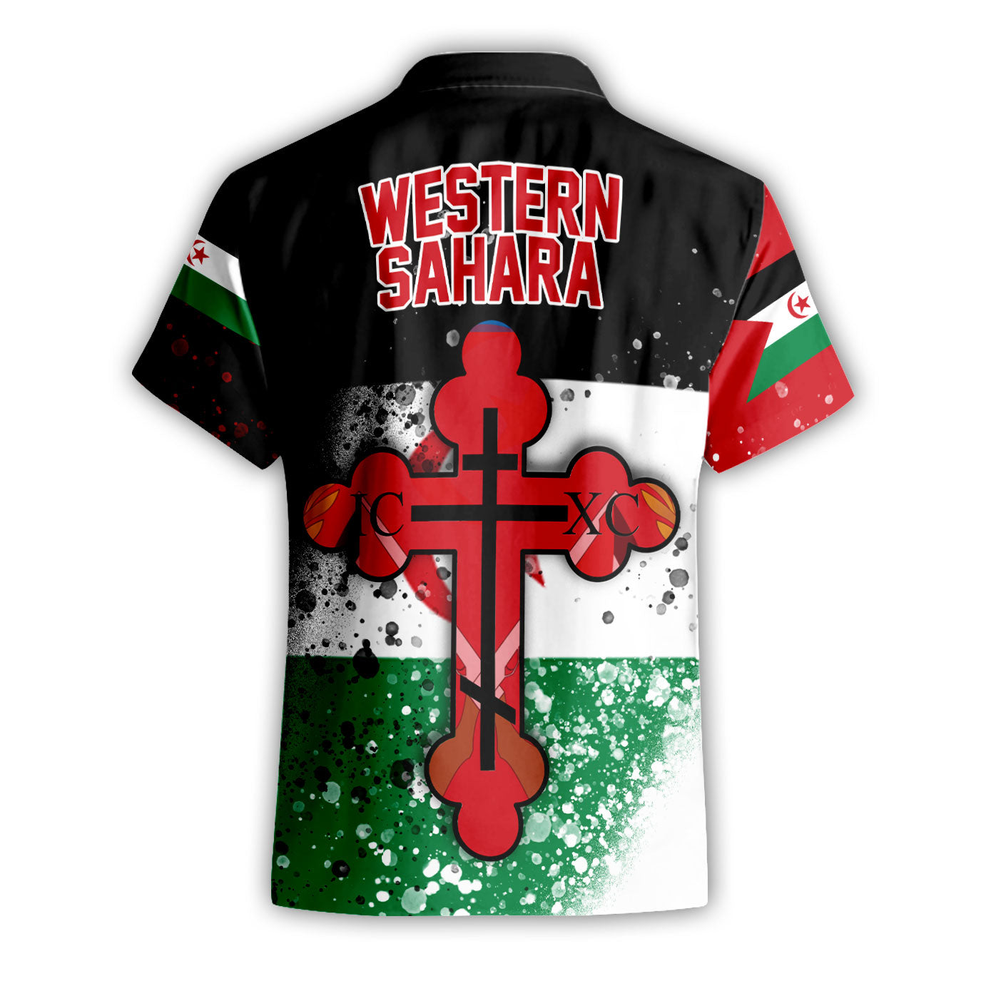 Western Sahara Short Sleeve Shirt Flag & Coat Of Arms Orthodox Style