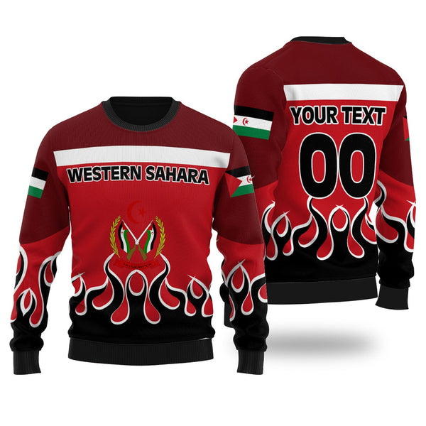 Western Sahara Ugly Sweater Flag & Coat Of Arms Fire Hockey Style