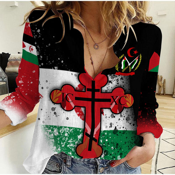 Western Sahara Women Casual Shirt Flag & Coat Of Arms Orthodox Style