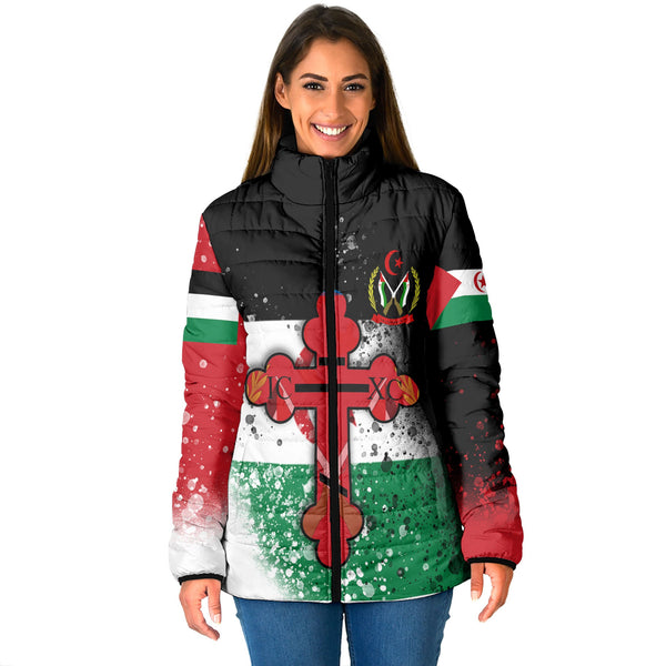 Western Sahara Women Padded Jacket Flag & Coat Of Arms Orthodox Style