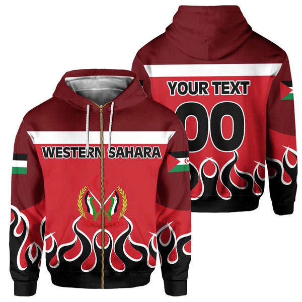 Western Sahara Zip Hoodie Flag & Coat Of Arms Fire Hockey Style