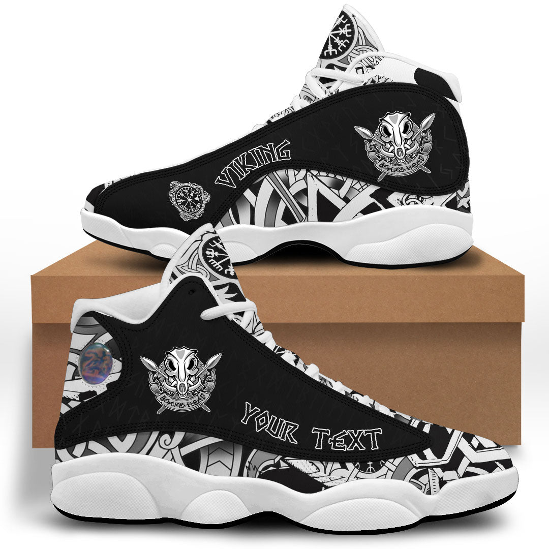 Custom Viking Sneaker J13 Wild Boar Skull With Spears And Banner