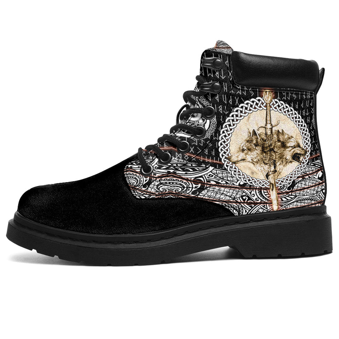 Viking All Season Boots Wolf and Viking Tattoo 3D