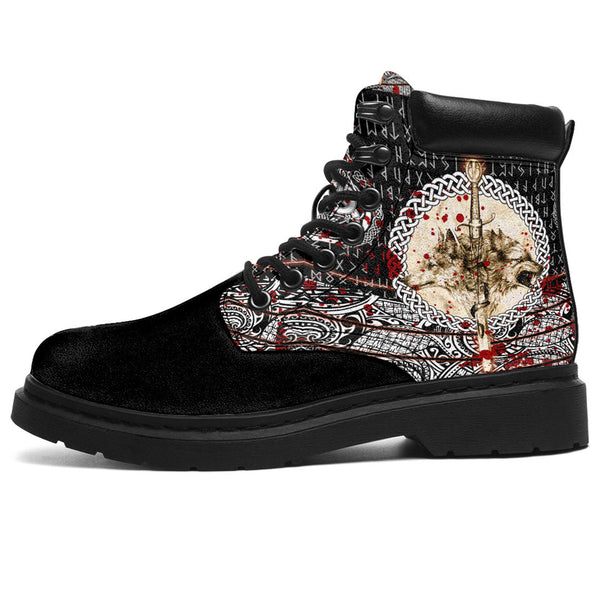 Viking All Season Boots Wolf and Viking Tattoo Blood Style