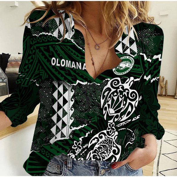 Hawaii Olomana High & Intermediate School Custom Women Casual Shirt Polynesian Turtle Style