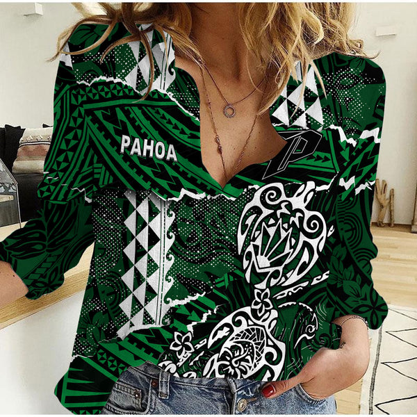 Hawaii Pahoa High & Intermediate School Custom Women Casual Shirt Polynesian Turtle Style