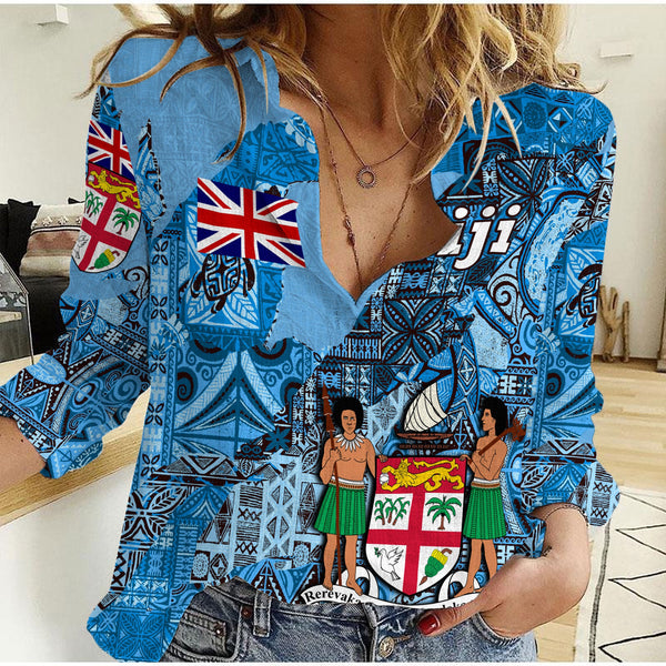 Fiji Flag & Coat Of Arms Women Casual Shirt