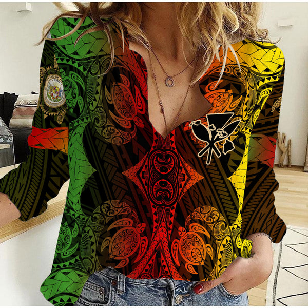 Kanaka Maoli Hawaii Women Casual Shirt Reggae Style