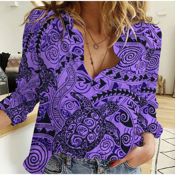 Hawaii Polynesian Turtle Women Casual Shirt Purple Style