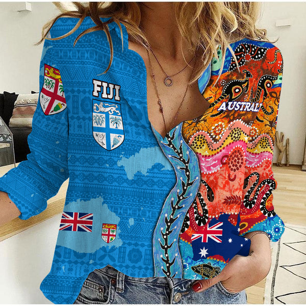 Custom Fiji Tapa & Australia Aboriginal Women Casual Shirt