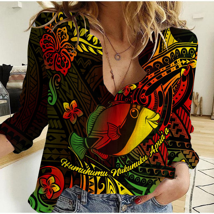 Hawaii Humuhumu Fish Women Casual Shirt Reggae Style