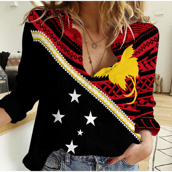 Papua New Guinea Women Casual Shirt Polynesian Flag Style