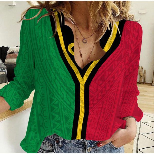 Vanuatu Women Casual Shirt Polynesian Flag Style