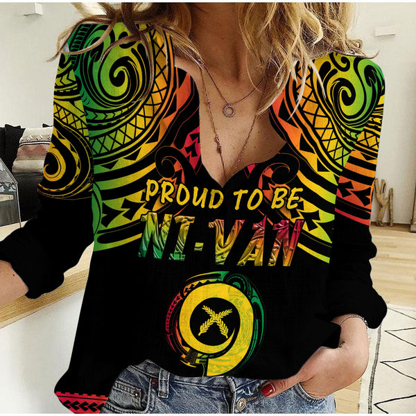 Vanuatu Proud To Be Ni-Van Women Casual Shirt Coat Of Arms Reggae Style