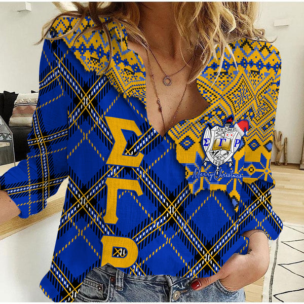 Sorority Shirt - Christmas Sigma Gamma Rho Girl Women Casual Shirt Plaid Background Style