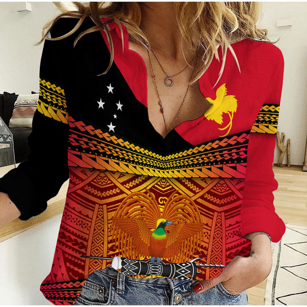 Papua New Guinea Independence Day Women Casual Shirt PNG Emblem Style