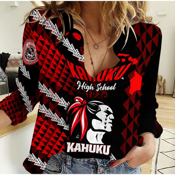 Hawaii Kahuku High & Intermediate School Custom Women Casual Shirt Map Style