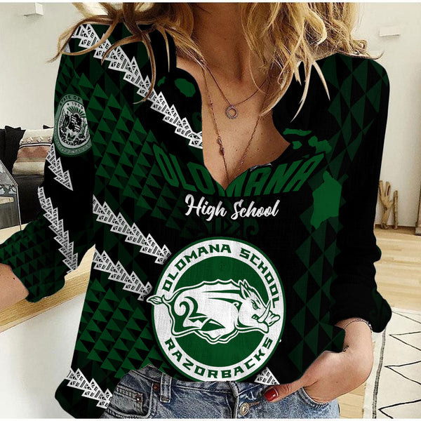 Hawaii Olomana High & Intermediate School Custom Women Casual Shirt Map Style